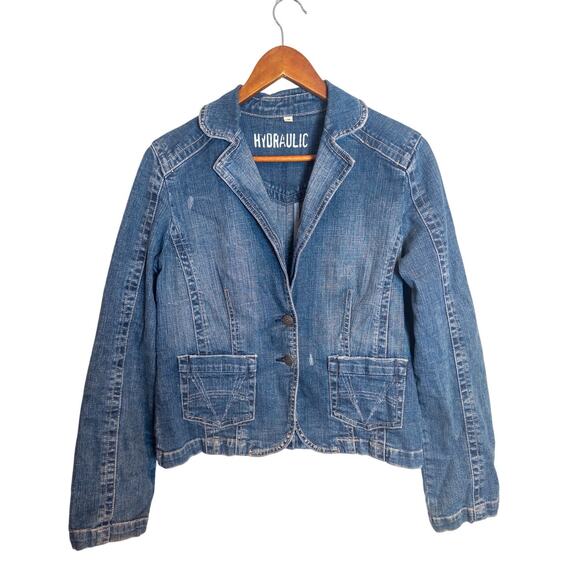 Vintage Y2K Hydraulic Denim Button Blazer Jacket Medium - Picture 3 of 9